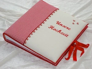 Album Mariage, Album Photo, Jumbo, Tissu Basé & Brodé, à Carreaux Rouge-Blanc - Bild 1 von 5