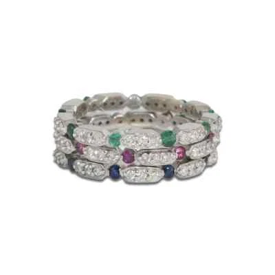 14K White Gold Multi-Stone Stackable Rings - Image 1 of 4