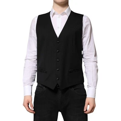 DOLCE & GABBANA Vest Black Wool Dress Formal Men Waistcoat IT50/US40/L 370usd - Image 1 of 4