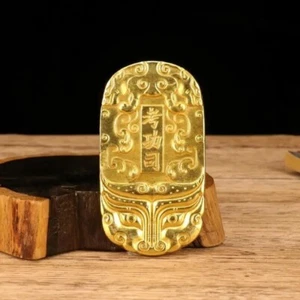 Qing (Manchu) Dynasty 1644-1912 Gold Ingot Bar Bull Head Curio (Replica) - Picture 1 of 5