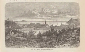 View Of Angra Do Heroísmo Azores Terceira Wood Engraving By 1893 Rare - Picture 1 of 1