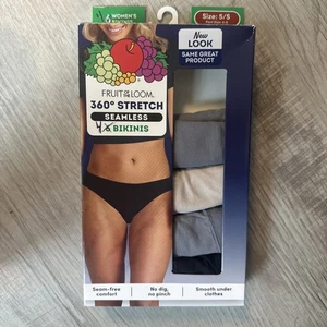 Fruit of the Loom 360 Stretch Bikinis 4pk Seamless Size 5/S Black Gray Beige - Picture 1 of 4