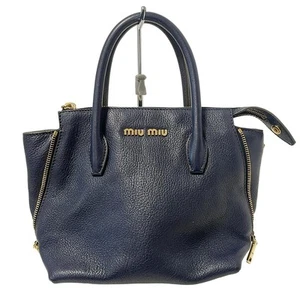 Auténtico bolso de mano de cuero azul marino Miumiu Madras 5BA003 - Imagen 1 de 9