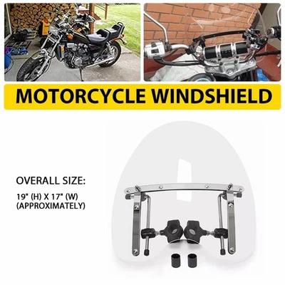 Parabrisas transparente transparente para motocicleta Harley Yamaha Kawasaki Honda 17" x 19" EE. UU. Foto 1 de 4