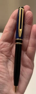 VtgExec Blue/Black Metal Barrel Ballpoint Pen Gold Accents In Felt Sleeve READ - Picture 1 of 3