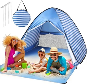 Beach Tent 3-4 Person Foldable Pop up Tent Anti-Uv Portable Sun Shade Shelter In - Picture 1 of 7