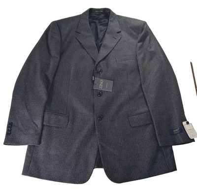 Novo ZINO Blazer Lã Seda Masculino 44L Lã Seda Azul Marinho Xadrez Jaqueta Casaco Esportivo - Imagem 1 de 4