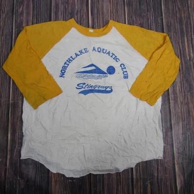 Camisa de béisbol raglán vintage Northlake Aquatic Club para hombre XL blanca amarilla años 70 Foto 1 de 4