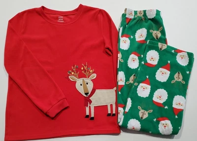 Conjunto de pijama Carter's meninos lã Papai Noel renas tamanho 14 manga longa e calças - Imagem 1 de 4