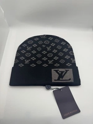 Louis Vuitton Men’s Beanie, Black With Beige Logos, One Size - Image 1 of 2