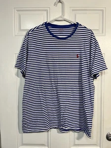 Polo Ralph Lauren Men’s Blue White Striped T-Shirt Size L Embroidered Pony Prep - Picture 1 of 4
