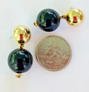 Liz Claiborne signierte LCI goldfarbene Kuppel und schwarze Kugel Ohrhänger ~ durchbohrt - Bild 1 von 4
