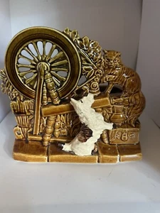 Vintage McCoy "Scottie Dog Cat" Planter Spinning Wheel Planter Circa 1950 - Picture 1 of 9