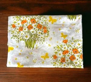 Vtg MORGAN JONES BONNE BOUQUET ORANGE POPPIES Butterflies Full Double Flat Sheet - Picture 1 of 5