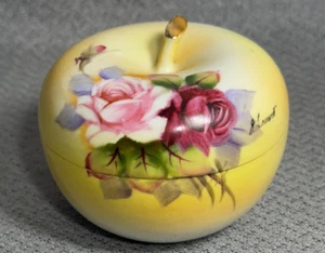 1950's Figural Apple Porcelain Trinket Jewelry Box Handpainted J Laurent - Picture 1 of 4