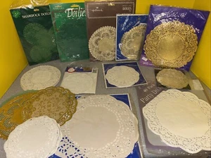 Vintage Paper Lace Doilies Lot Assorted Shapes Sizes Silver Gold Green White - Picture 1 of 9