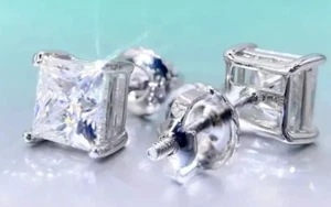 5.00 Ct Diamond Princess White Treated Studs Earrings in 925 Sterling Silver - Picture 1 of 6