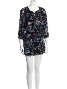 Parker Black Floral Silk Satin 3/4 Sleeve Playsuit Romper Size XS - Picture 1 of 3