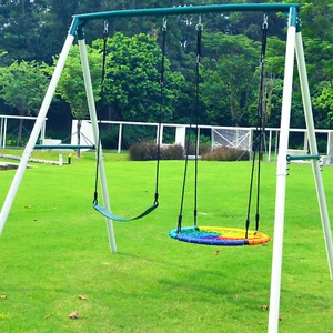 Hapfan 500lb Heavy Duty Metal Swing Set w/2 Swings Kids Adult Backyard Swing Set - Picture 1 of 14