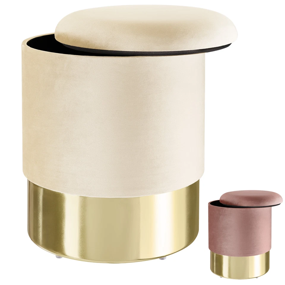 Sitzhocker mit Stauraum Sitzpouf Pouf Polsterhocker Fußhocker Hocker Samt rund - Bild 1 von 1