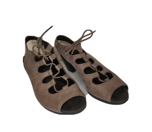 Munro Jillie Shoes Block Hill Size 7 Peep Toe Brown Cutouts Lace Up 3L - Picture 1 of 8