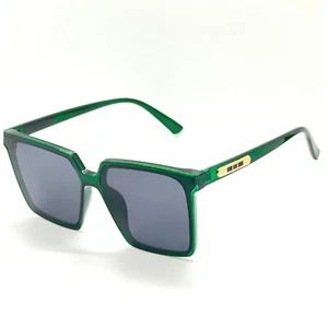 Square Green Sunglasses | Gold Accent | Trendy Fashion Shades Ovrsized Trendy - Picture 1 of 8