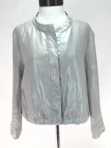 Chaqueta de Lino RIANI Metálica Ligera Plateada Beige 3 Snap Vestido Mujer 10 Ajustes M - Imagen 1 de 6