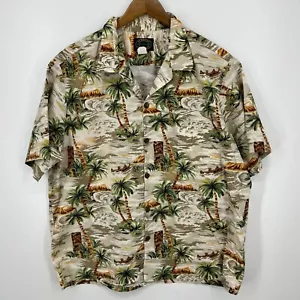 Hawaiian Reserve Collection Short Sleeve Button Shirt Men's XL Beige Palm Tree - Picture 1 of 8