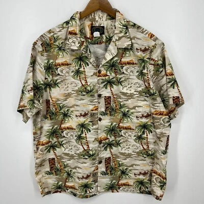 Camisa de manga corta con botones Hawaiian Reserve Collection XL beige palmera Foto 1 de 4