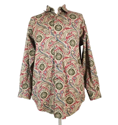 Camisa masculina Daniel Cremieux marrom média vermelha paisley manga longa botão para cima - Imagem 1 de 4