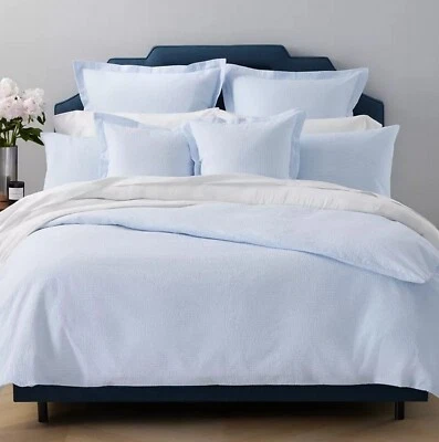 AQUA Seersucker Duvet Cover & 2 Pillow Cases Queen  White/Blue 3 Pcs Set $175 - Image 1 of 4
