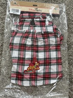 NUEVA Camisa Disney Tails M Perro Roja Franela a Cuadros Botón Plutón Parche Foto 1 de 4