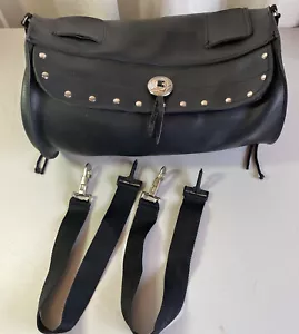 LEATHER MOTORCYCLE HANDLEBAR BAG AND SADDLEBAG STUDDED WITH CONCHOS VGC - Picture 1 of 6