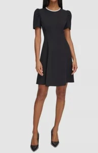 Karl Lagerfeld Paris Womens Black Scuba Contrast Trim Crepe A Line Dress Size 8 - Picture 1 of 4
