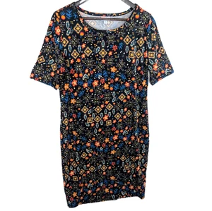 LulaRoe Julia Dress Size XL Multicolor Colorful Art Print BodyCon Stretch Comfy - Picture 1 of 9