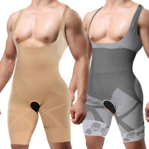 Mens Full Body Shaper Compression Slimming Suit Waist Trainer Shapewear Bodysuit