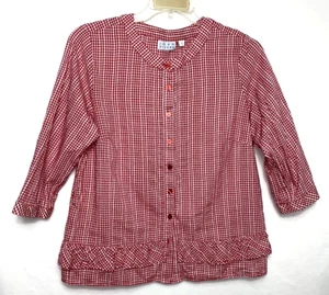 Joan Rivers Gingham Button Front Blouse w/ Ruffles Size 14 Red White B*N - Picture 1 of 6