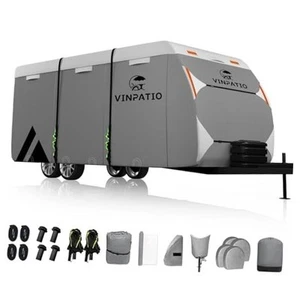 Travel Trailer RV Cover: 7 Layers Fits 20-22FT Travel Trailer Cover(White&Grey) - Picture 1 of 7