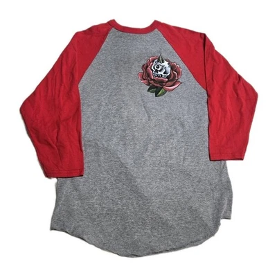 Mishka NYC Baseball Raglan Tee Red Gray Rose Skull Graphic Men’s Medium Soft - Image 1 of 4