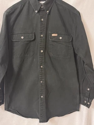 Винтажная мужская черная толстая холщовая рабочая рубашка Carhartt 90-х размер Small - Изображение 1 из 4