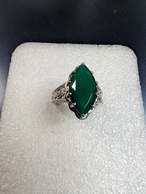 Anillo solitario de acero inoxidable de ónix verde 20x11 mm talla 8 DAD959 Foto 1 de 4