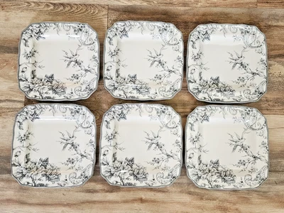 222 Fifth Adelaide Grey Square Dinner Plates | Set of 6 | 11" x 11" x 1 - Image 1 of 4