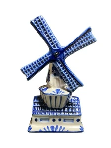 Molino de viento vintage DELFT BLUE pintado a mano casa azul y blanca gira 4" de alto - Imagen 1 de 5