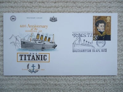 1972 RMS TITANIC 60th Anniversary Cover, James Clark Ross stamp, Southampton pmk - Image 1 of 4