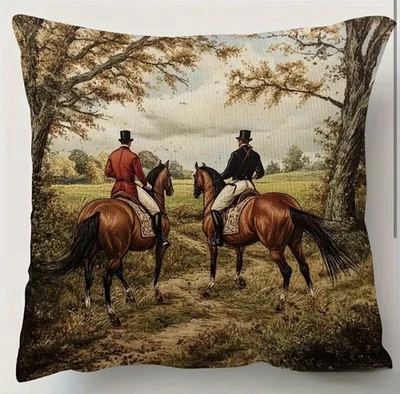 Funda de almohada ecuestre 18” X 18” diseño de caza de zorro en ambos lados Foto 1 de 4