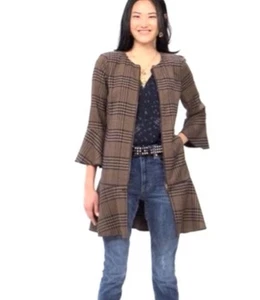 NWT Cabi 3902 Flounce Jacket Tartan Plaid Bell Sleeve Sz M Brown Full Zip - Picture 1 of 13