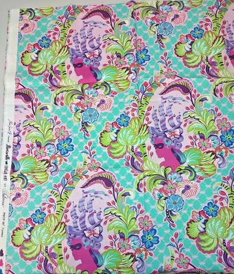 3/4 Yd piece Tula Pink fabric Parisville Deja Vu Cameo Cotton Aqua Pink - Image 1 of 3