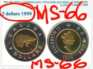 2nd TOP GRade 1999 CANADA 2 DOLLAR POlar Bear Queen Effigy Limited Issue-MS66 - Picture 1 of 3
