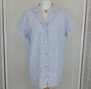 M&S La Maison De Senteurs Pyjama Top UK 16 Blue White Floral Broderie Anglaise - Picture 1 of 12