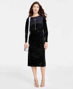 On 34th Womens Plus Size 3X Long Sleeve Crushed Velvet Midi Dress in Black $89 - Picture 1 of 10